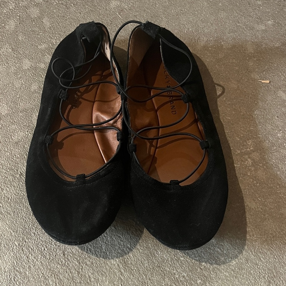 Lucky Brand Black Suede Lace-Up Ballet Flats
